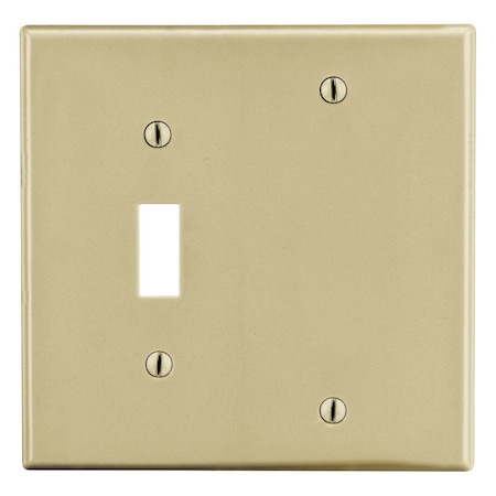Hubbell Wiring Device-Kellems Wallplate, Mid-Size 2-Gang, 1) Toggle 1) Box Mount Blank, Ivory PJ113I